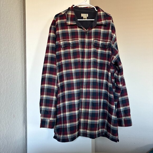 LL Bean Mens Fleece Lined Flannel Shirt Size 2XL Tall Plaid Shacket Heavyweight - Picture 1 of 10